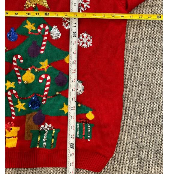 FOREVER 21 Ugly Christmas Tree Sweater Sequins Bells Candy M Festive Holiday - Picture 6 of 6